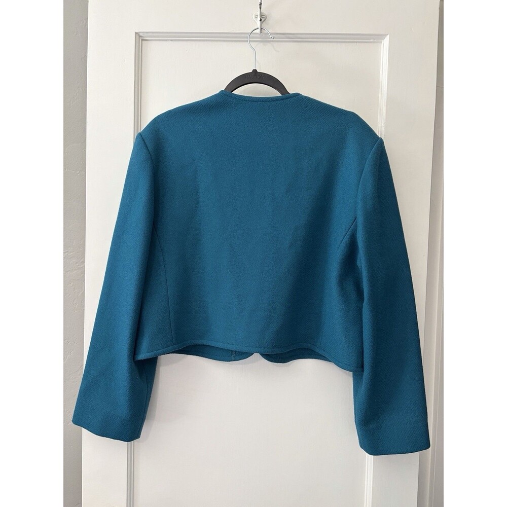 Pendleton Vintage 100% Wool Cropped Jacket Buttons Teal USA Shoulder Pads Medium - Picture 6 of 11